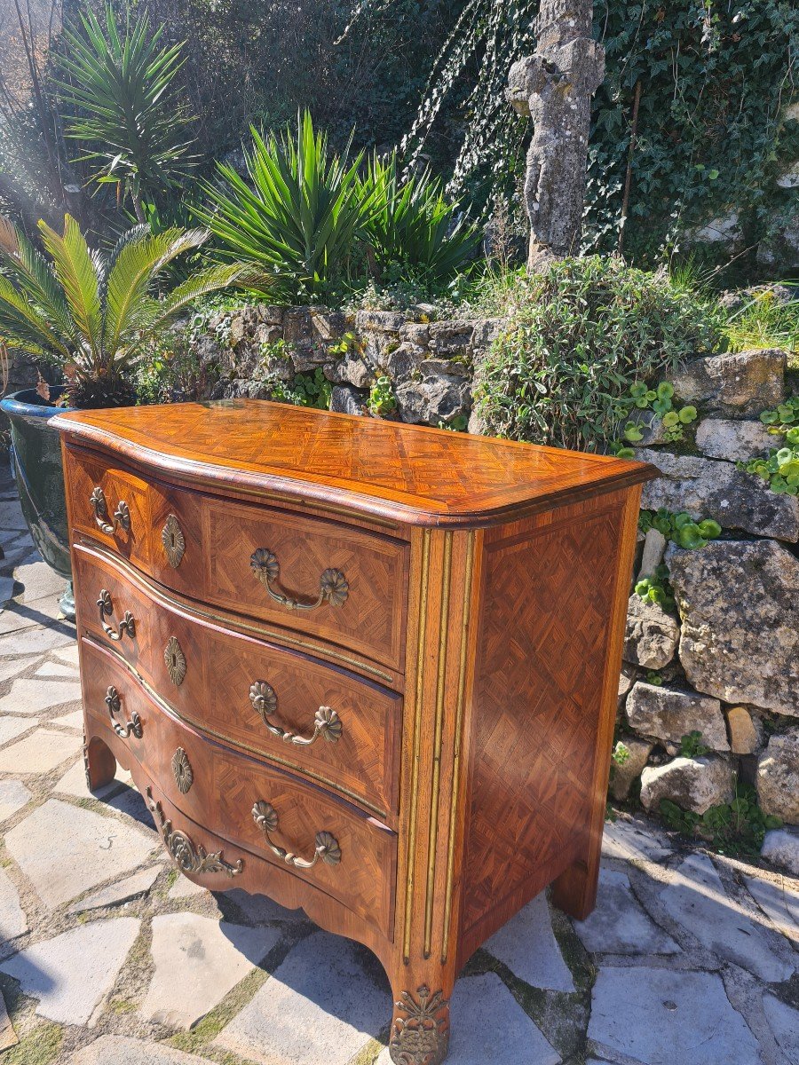 Louis XIV Commode In Marquetry 19th Century-photo-1
