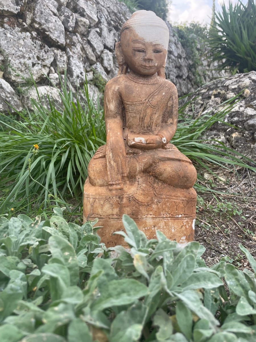 Paire De Sculptures De Bouddha En Albâtre -photo-1