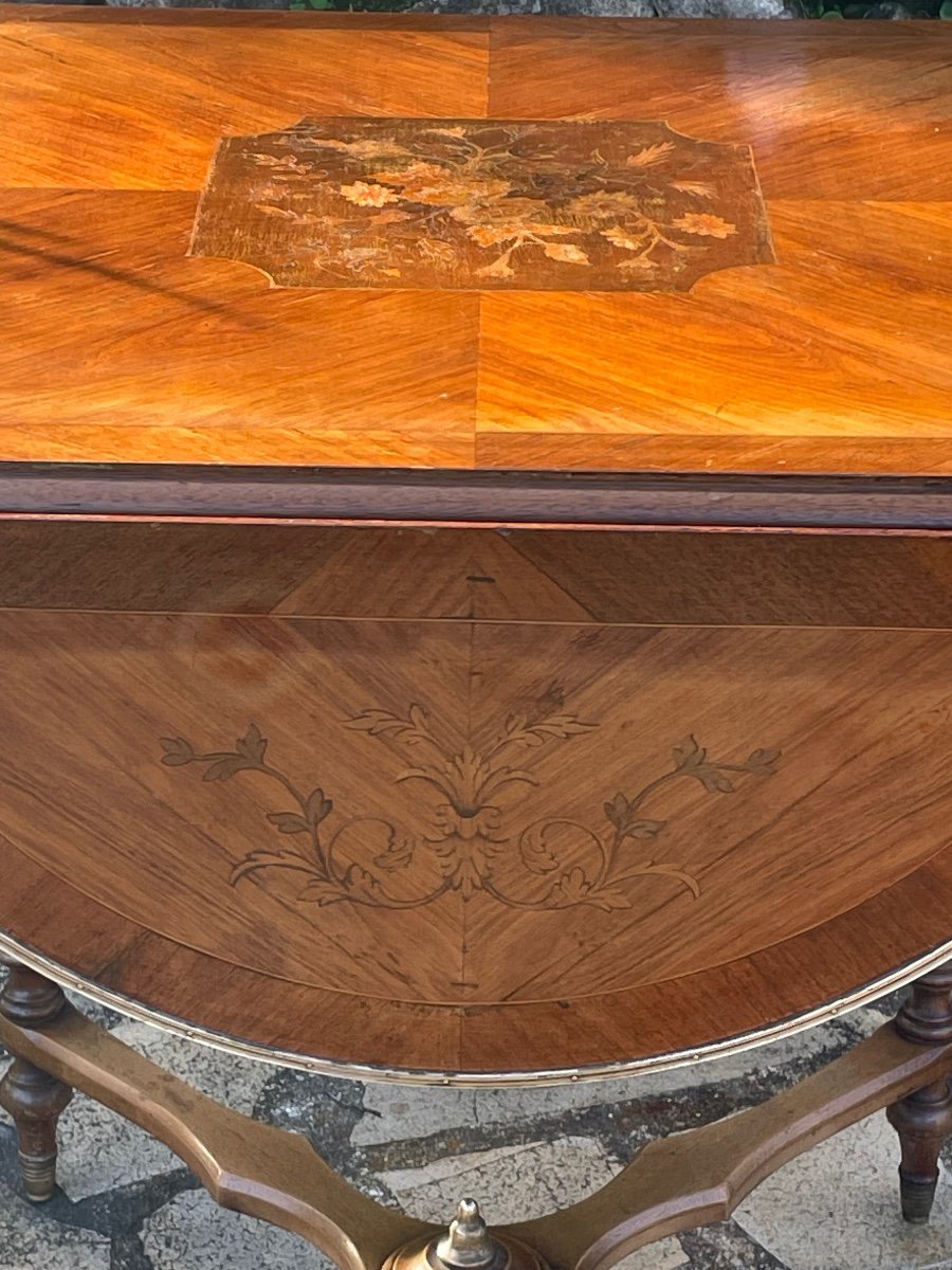 Center Table Decorated With Marquetry Of Leaves And Flowers In Louis XVI Style 19th Century-photo-1