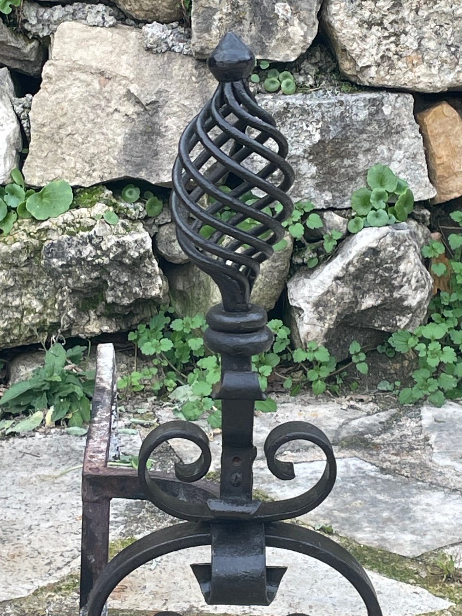 Pair Of Wrought Iron Andirons 19th Century -photo-3