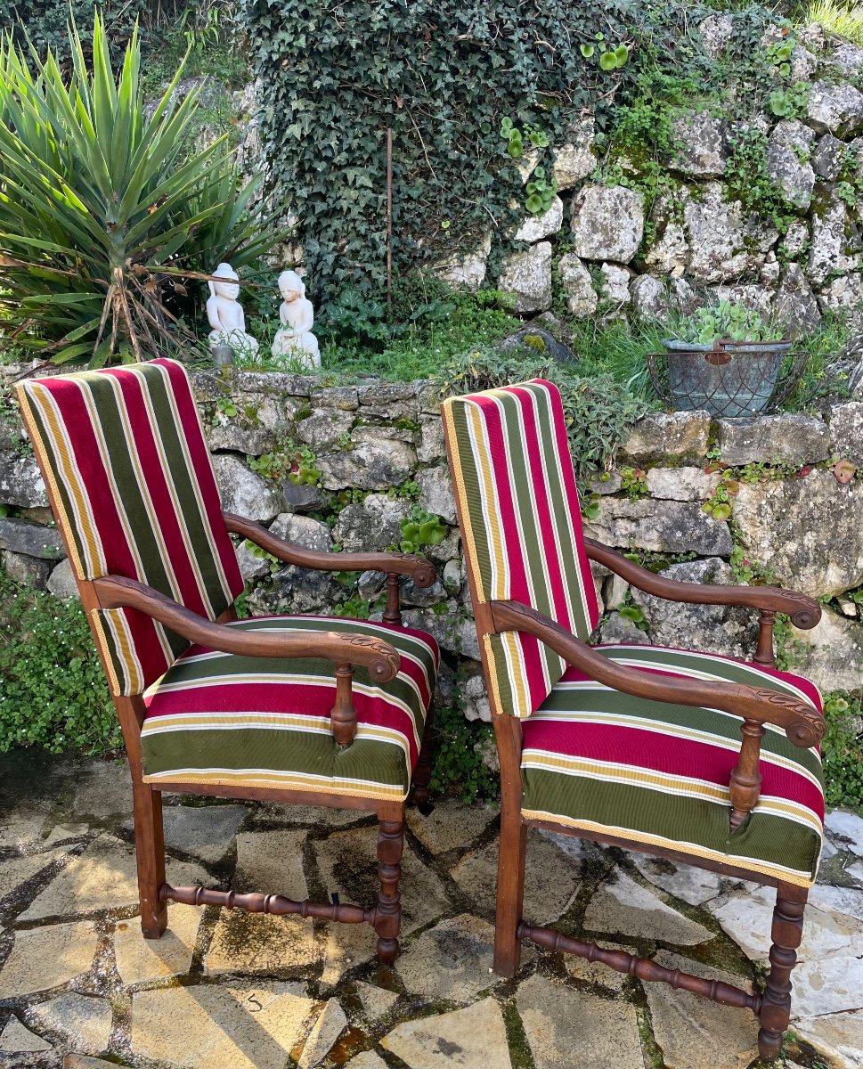 Pair Of Louis XIII Style Armchairs 19th Century -photo-4