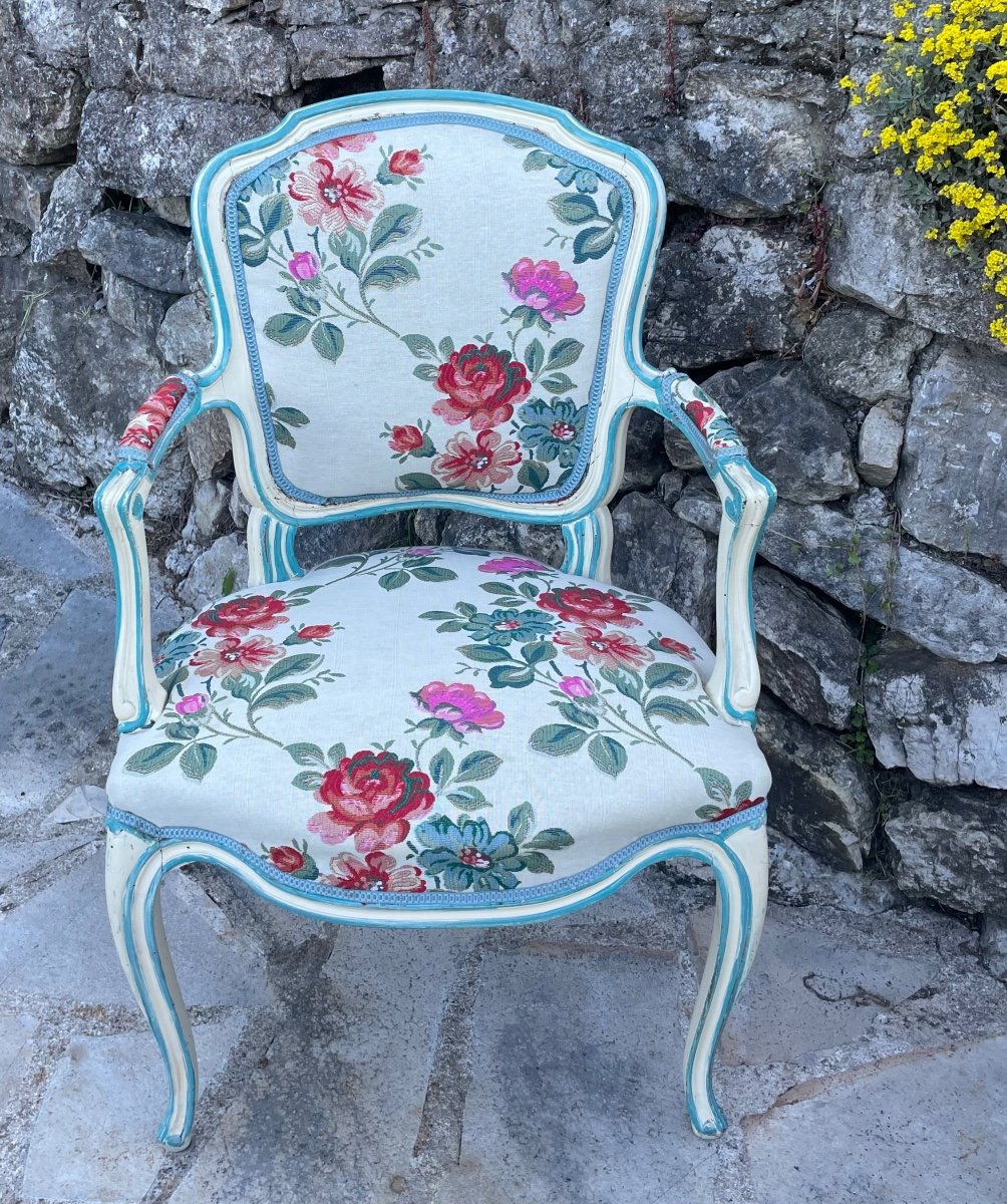 Pair Of Cabriolet Armchairs In Louis XV Style Painted Wood 19th Century -photo-3