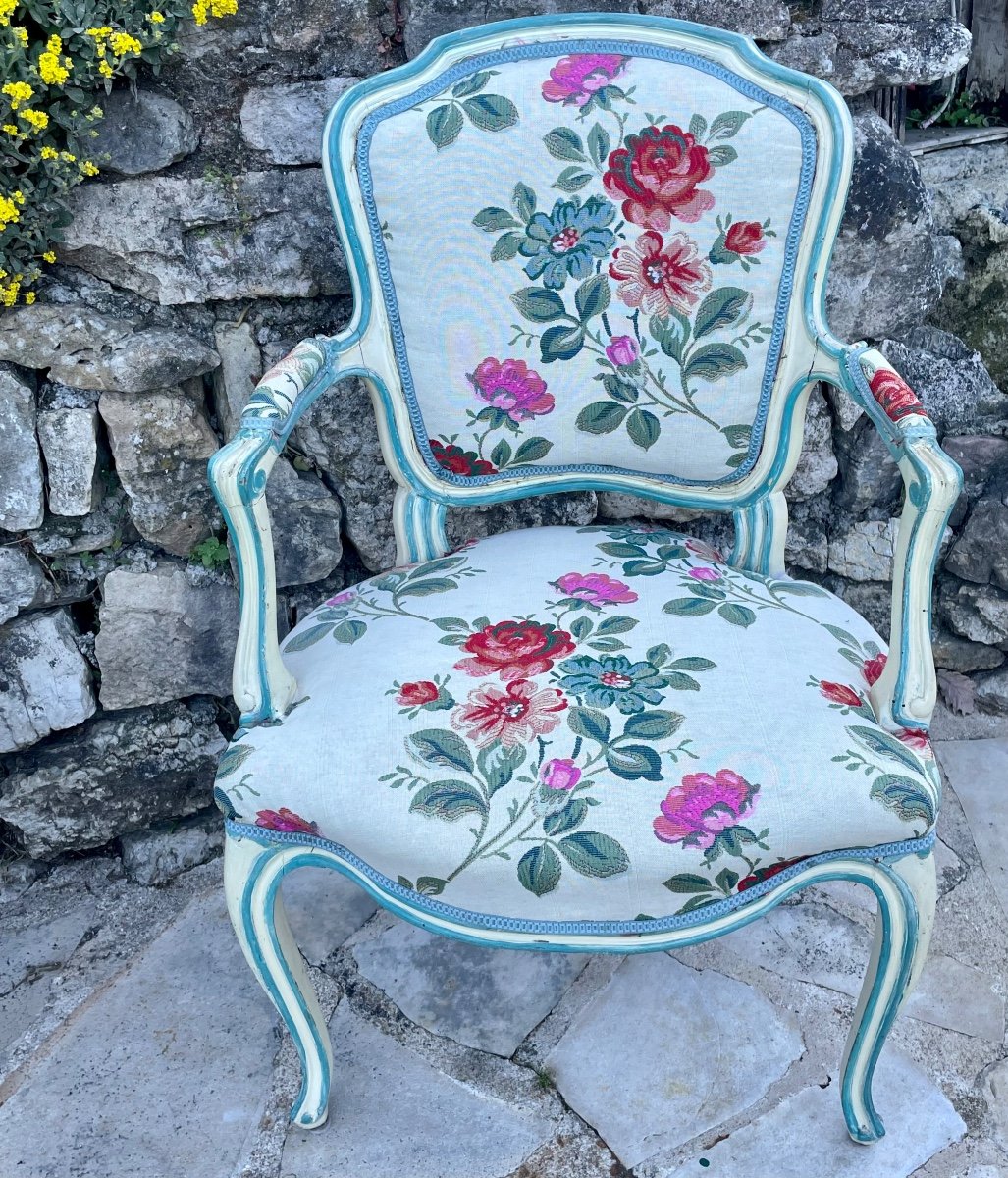 Pair Of Cabriolet Armchairs In Louis XV Style Painted Wood 19th Century -photo-4