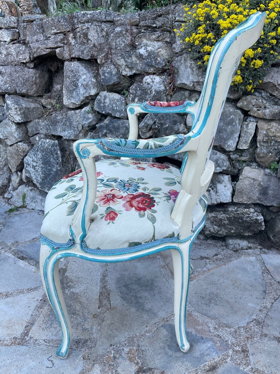 Pair Of Cabriolet Armchairs In Louis XV Style Painted Wood 19th Century -photo-1