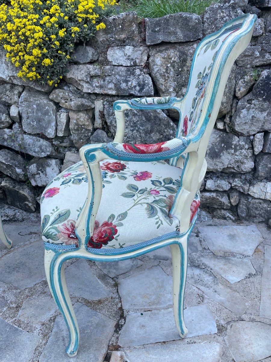 Pair Of Cabriolet Armchairs In Louis XV Style Painted Wood 19th Century -photo-2