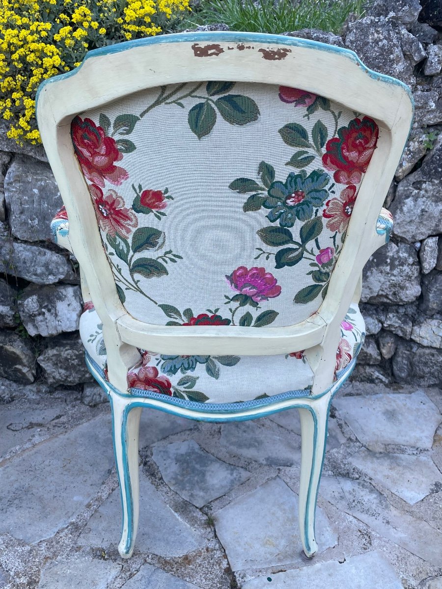 Pair Of Cabriolet Armchairs In Louis XV Style Painted Wood 19th Century -photo-4