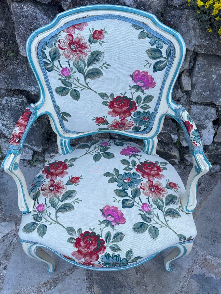 Pair Of Cabriolet Armchairs In Louis XV Style Painted Wood 19th Century -photo-5