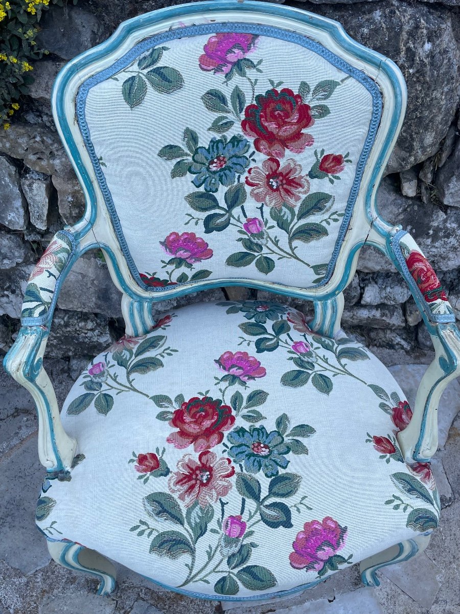 Pair Of Cabriolet Armchairs In Louis XV Style Painted Wood 19th Century -photo-6