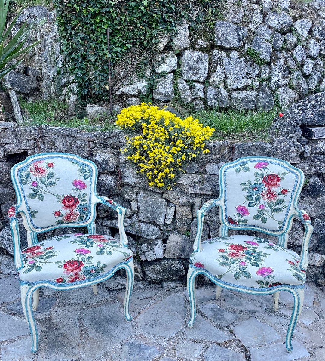 Pair Of Cabriolet Armchairs In Louis XV Style Painted Wood 19th Century 