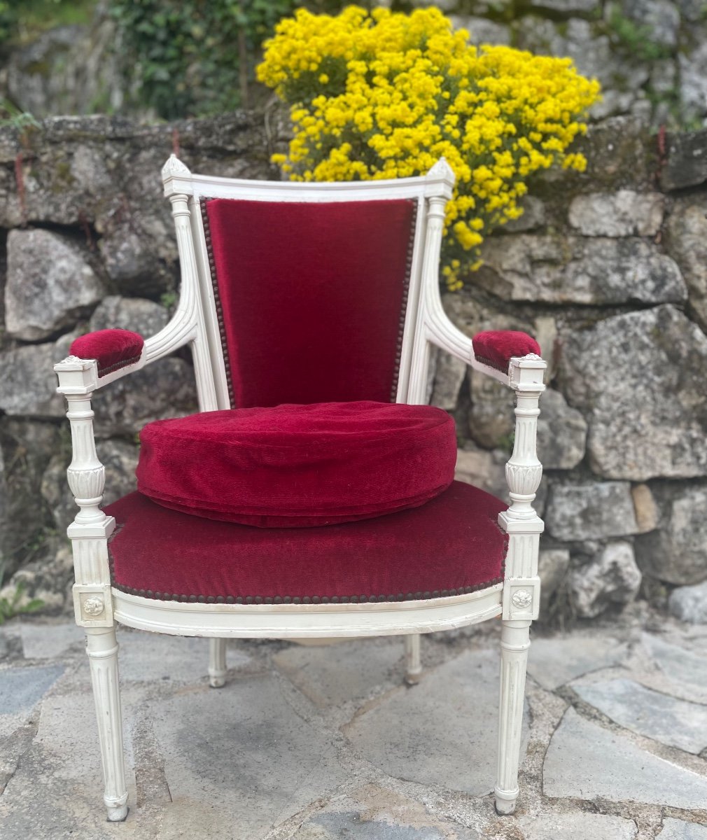 Cabriolet Armchair In Carved Wood Louis XVI Style 20th Century -photo-2