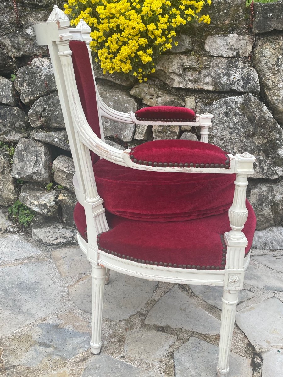 Cabriolet Armchair In Carved Wood Louis XVI Style 20th Century -photo-1