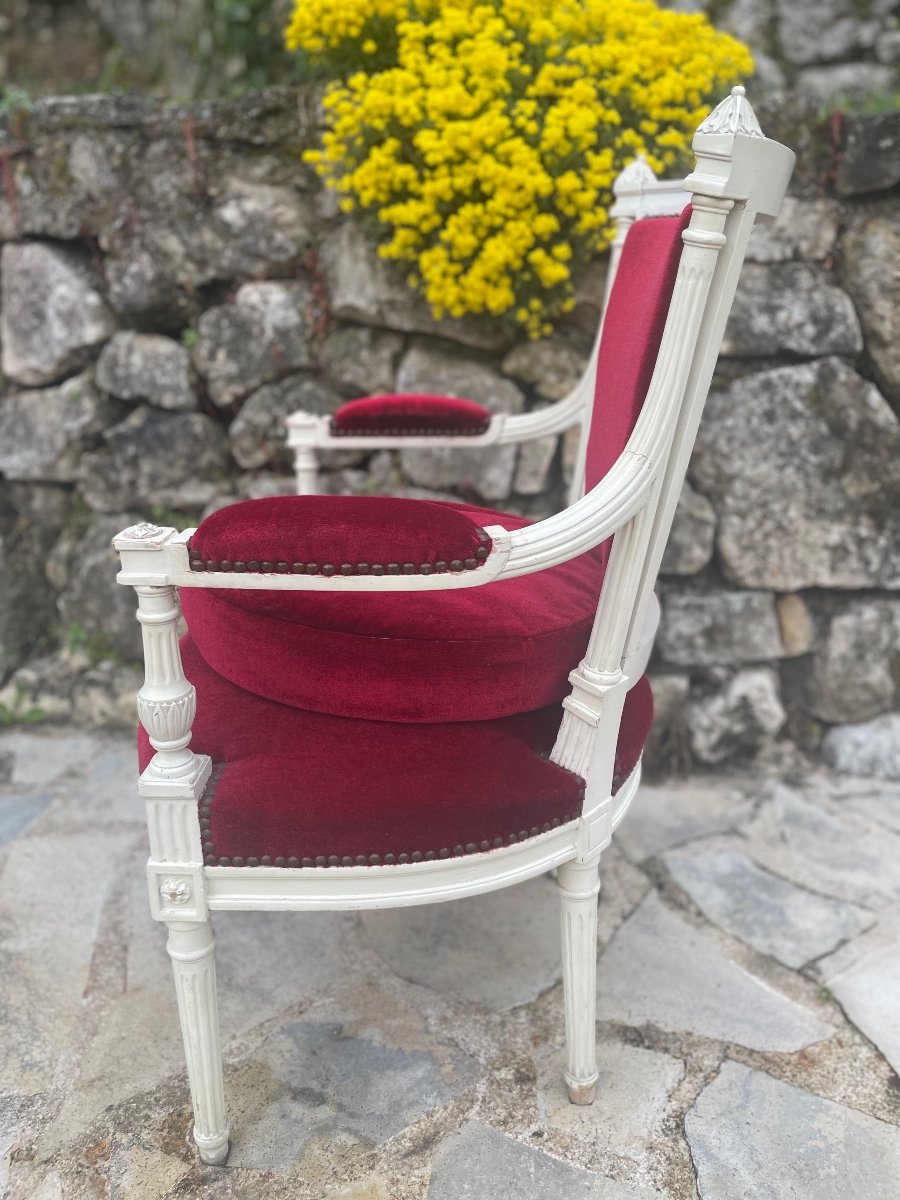 Cabriolet Armchair In Carved Wood Louis XVI Style 20th Century -photo-2