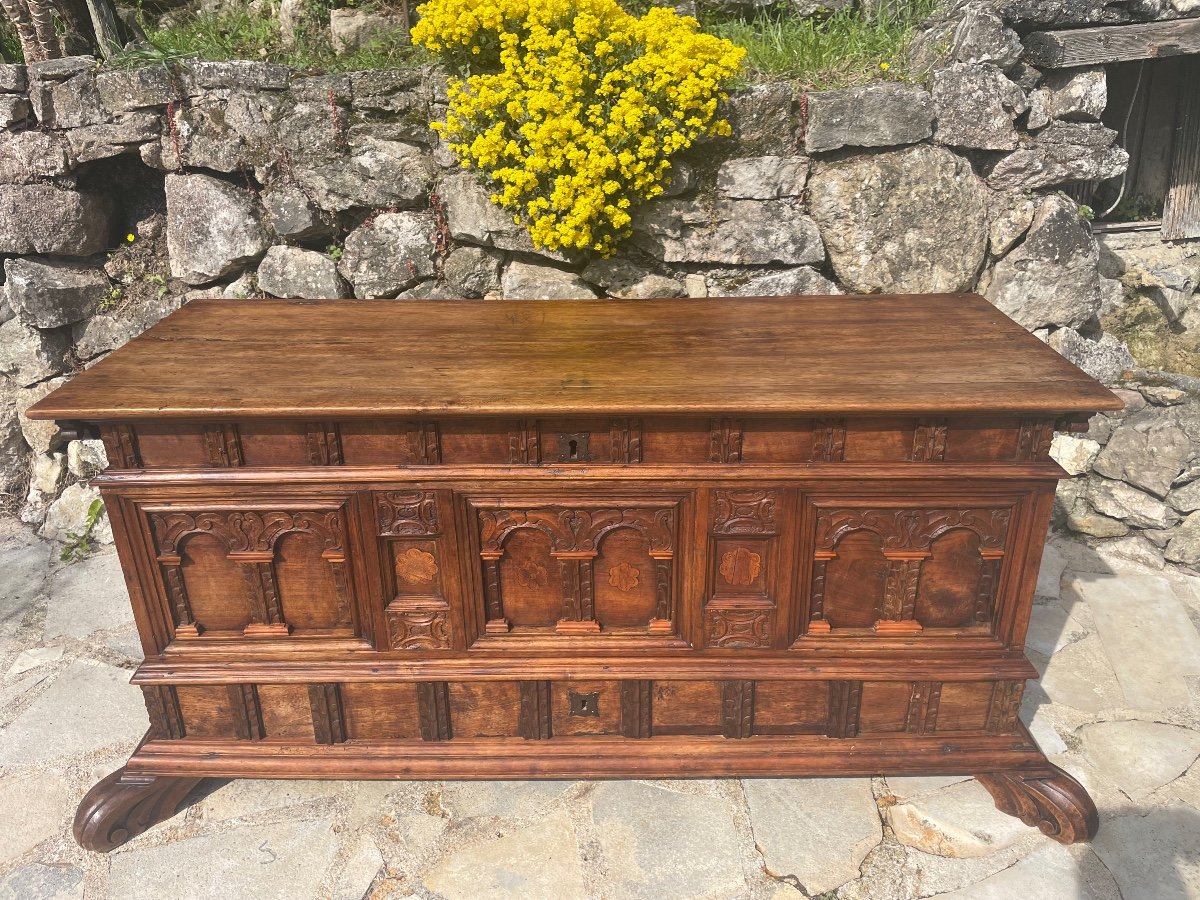 Magnificent Cassone Chest In Walnut From The 17th Century 