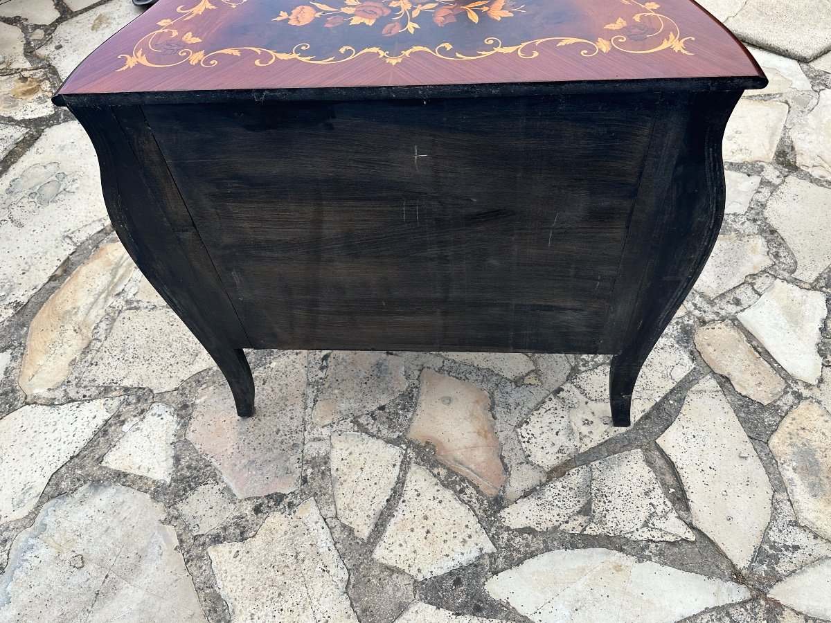 Petite Commode De Style Louis XV En Marqueterie De Bois De Rose époque XX Eme Siecle-photo-5