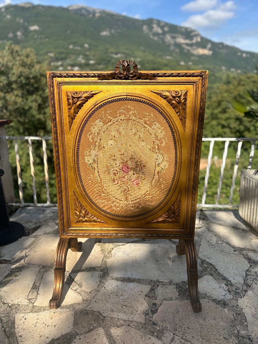 19th Century Carved Gilded Wood Fireplace Screen -photo-2