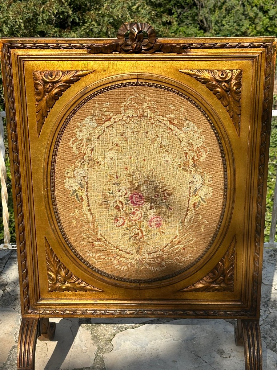 19th Century Carved Gilded Wood Fireplace Screen -photo-1