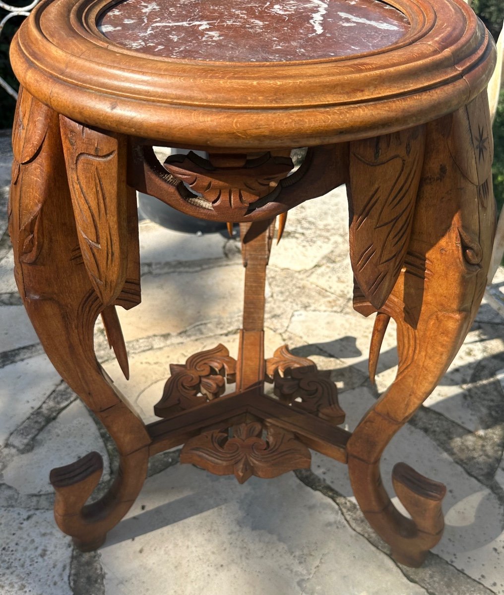 Small Sculpted Solid Walnut Stand With Marble Top, 20th Century -photo-1