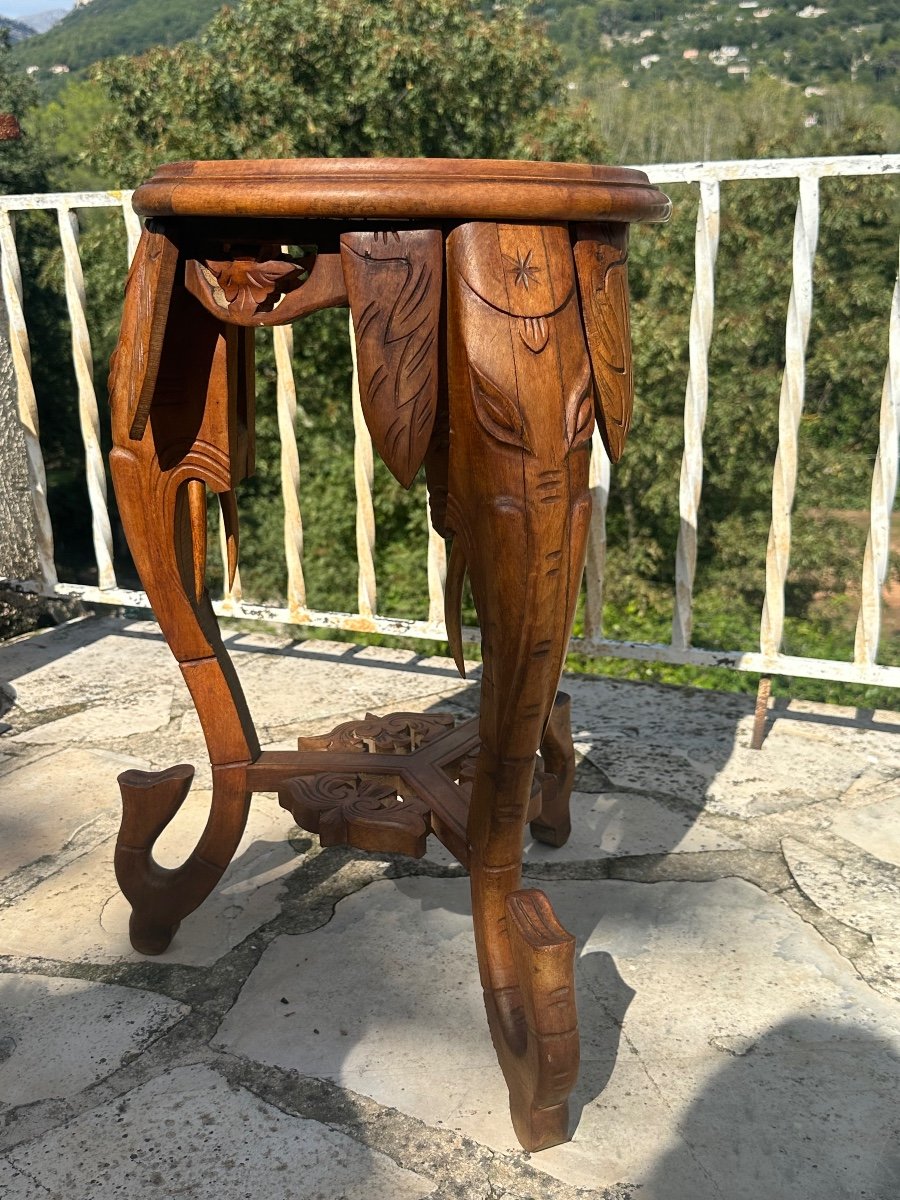 Small Sculpted Solid Walnut Stand With Marble Top, 20th Century -photo-3