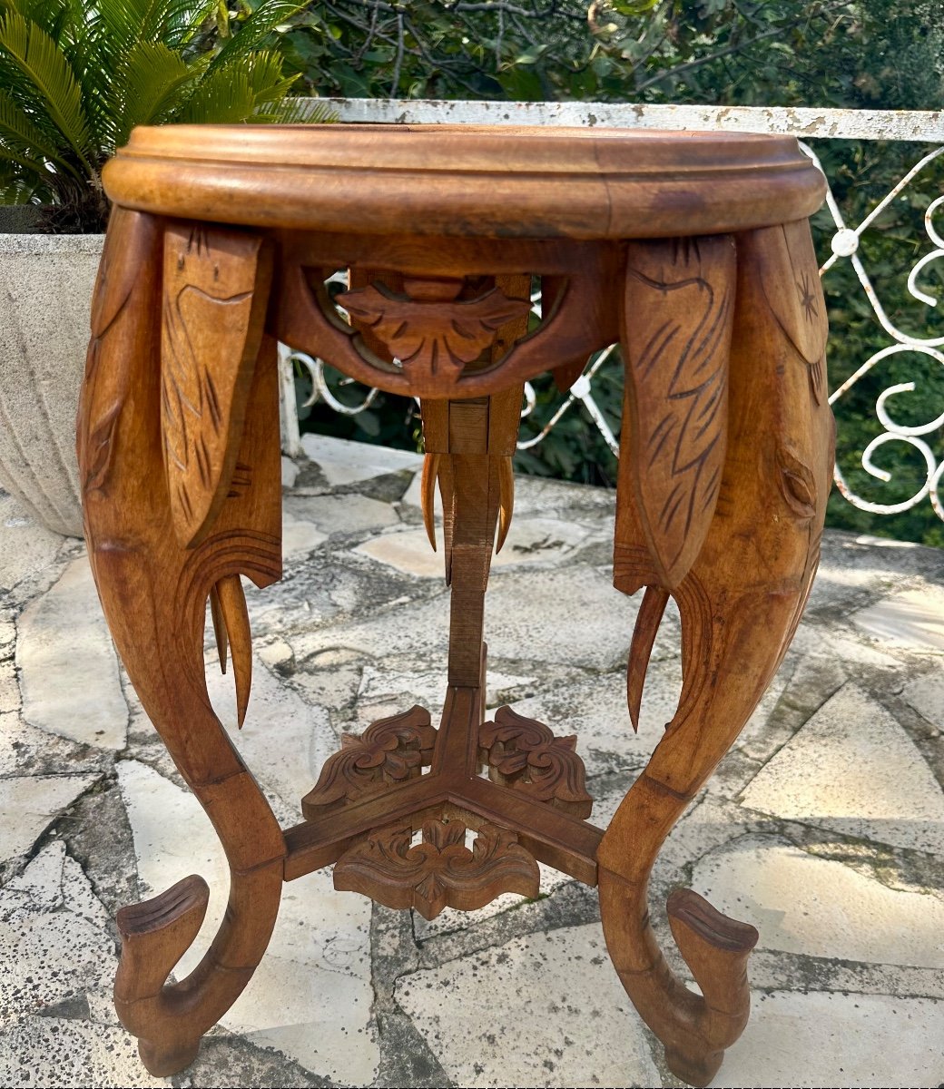 Small Sculpted Solid Walnut Stand With Marble Top, 20th Century -photo-4