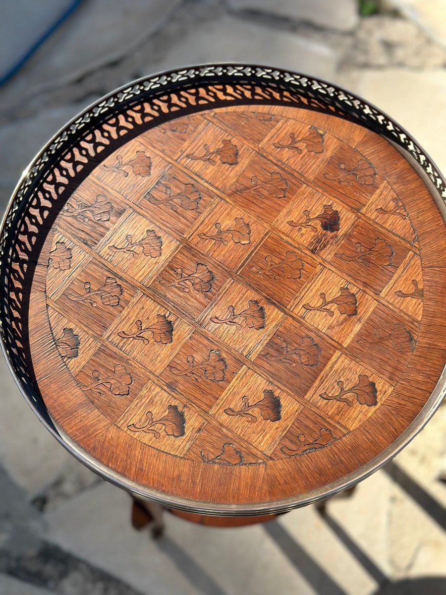 Elegant Small Marquetry Pedestal Table In Louis XV Style, 19th Century -photo-6