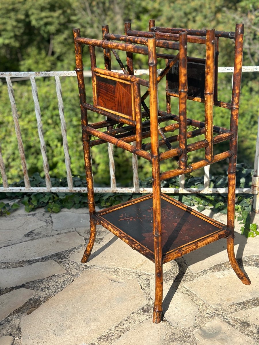 Natural Bamboo Magazine Rack, Stained, Late 19th Century -photo-3