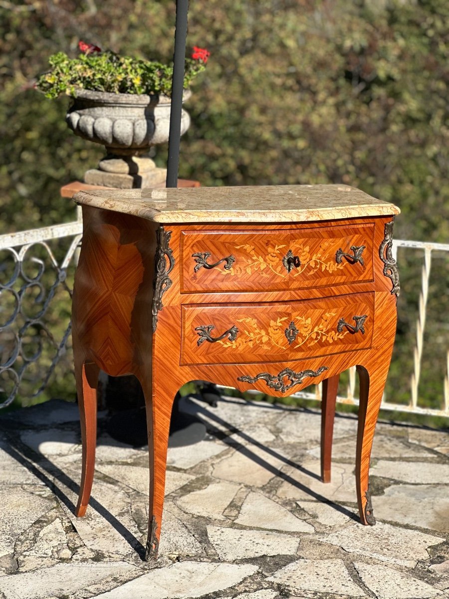 Small Louis XV Style Wooden Marquetry Chest Of Drawers, 20th Century -photo-4