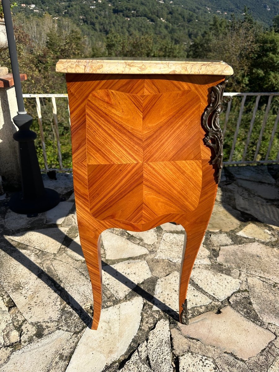 Small Louis XV Style Wooden Marquetry Chest Of Drawers, 20th Century -photo-1