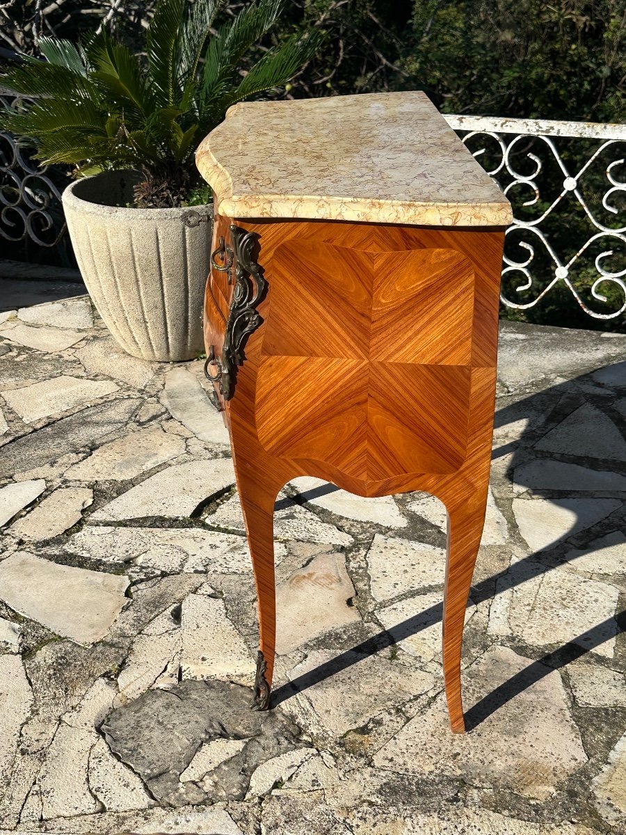 Small Louis XV Style Wooden Marquetry Chest Of Drawers, 20th Century -photo-2