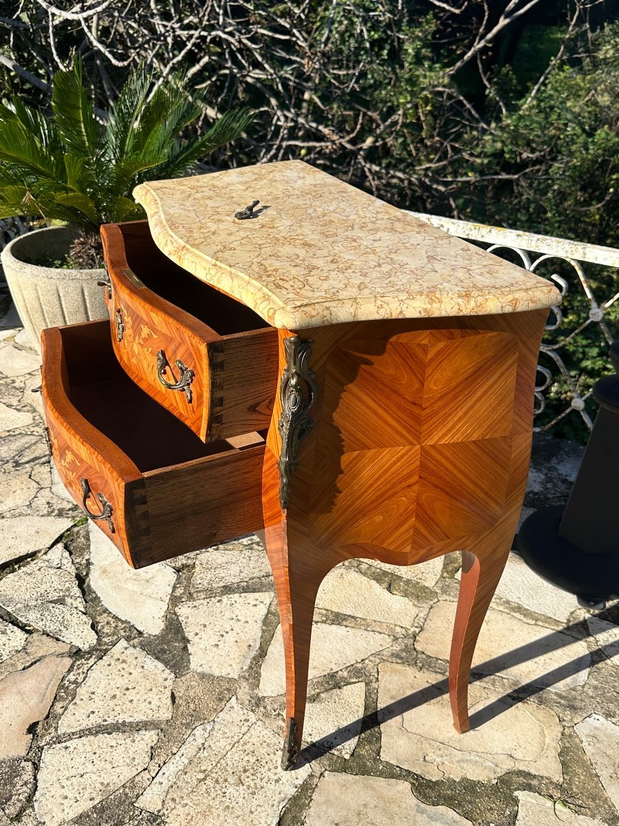 Small Louis XV Style Wooden Marquetry Chest Of Drawers, 20th Century -photo-3