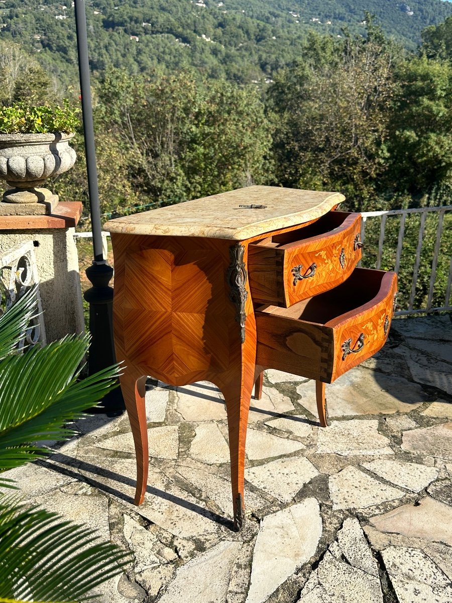 Petite Commode En Marqueterie De Bois ,De Style Louis XV époque XX Eme Siècle -photo-4