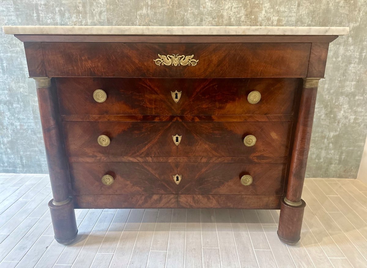 élégante Commode Empire En Acajou Flammé époque XIXeme Siècle -photo-5