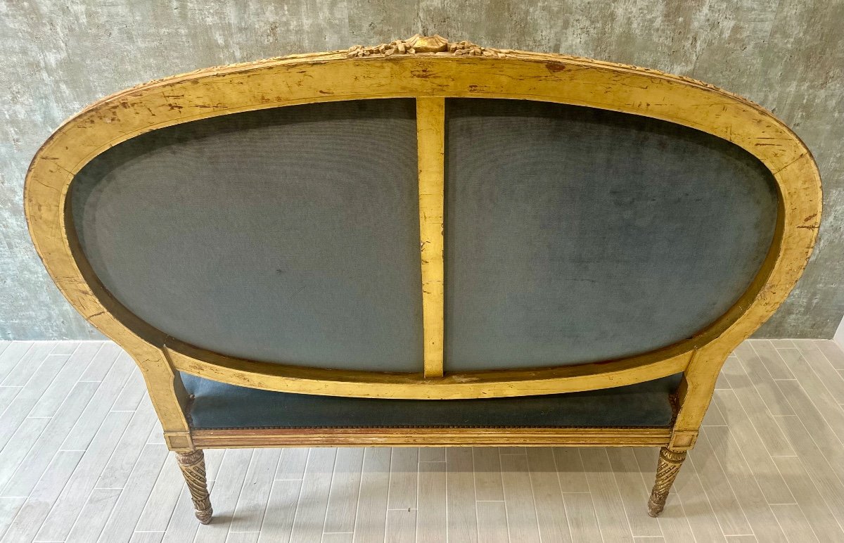  Banquette En Bois Doré De Style Louis XVI ,Époque XIX Ème Siècle -photo-3