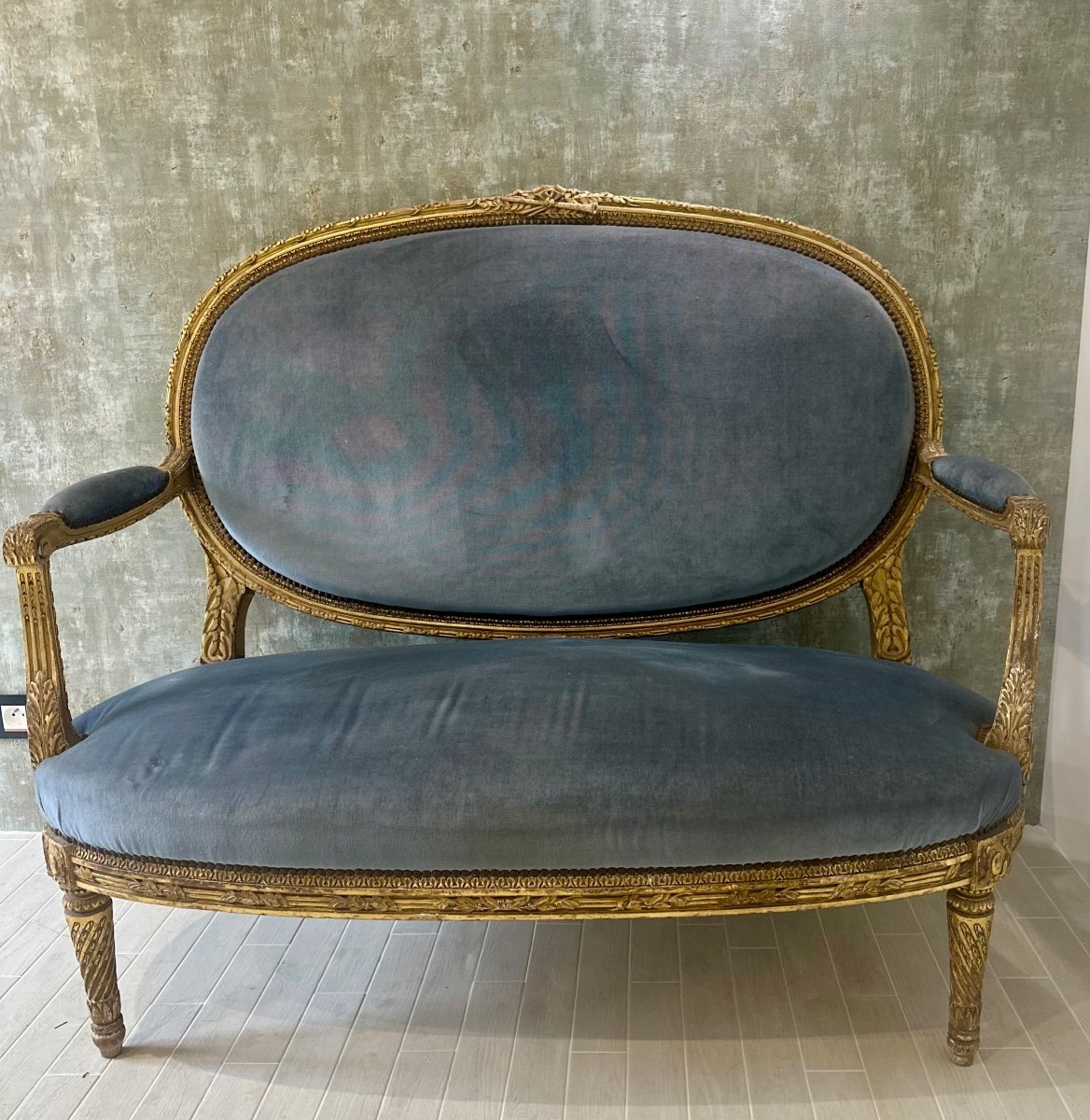  Banquette En Bois Doré De Style Louis XVI ,Époque XIX Ème Siècle 