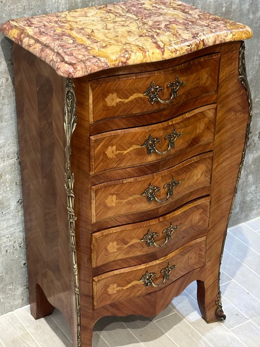 Small Louis XV Style Marquetry Chest Of Drawers, 20th Century-photo-2