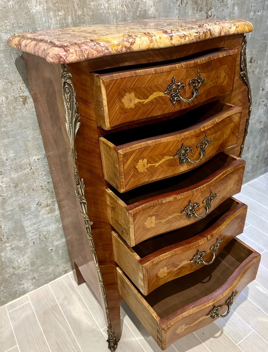 Small Louis XV Style Marquetry Chest Of Drawers, 20th Century-photo-1