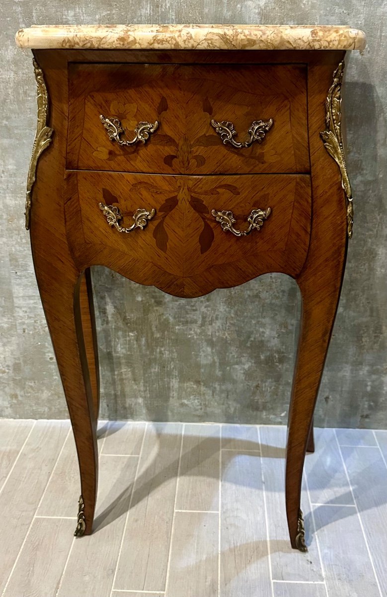 Small Louis XV Style Marquetry Chest Of Drawers Circa 1900. Stamped Mp.-photo-2