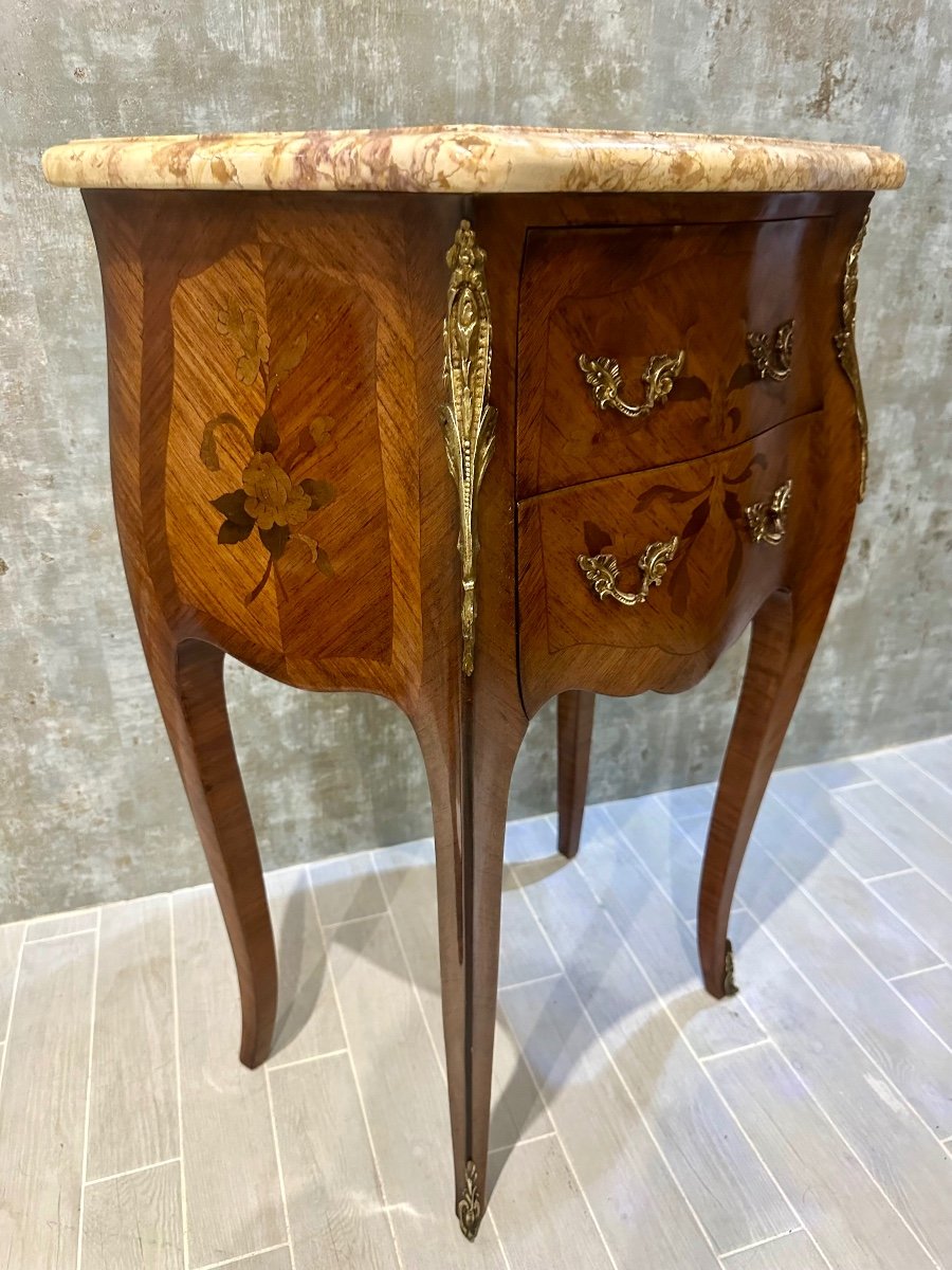 Small Louis XV Style Marquetry Chest Of Drawers Circa 1900. Stamped Mp.-photo-3