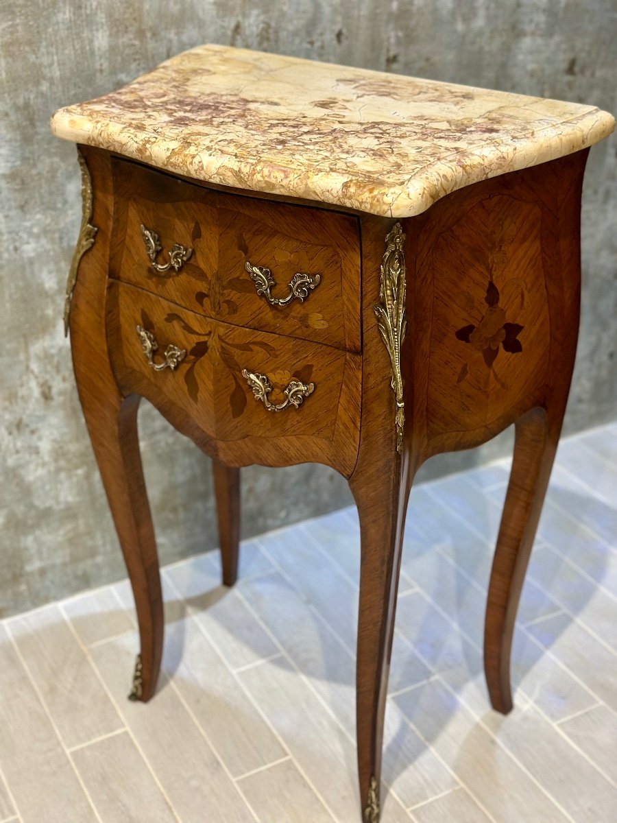 Small Louis XV Style Marquetry Chest Of Drawers Circa 1900. Stamped Mp.-photo-4