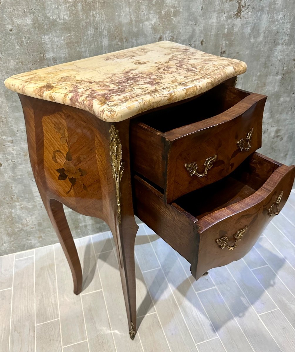 Small Louis XV Style Marquetry Chest Of Drawers Circa 1900. Stamped Mp.-photo-1