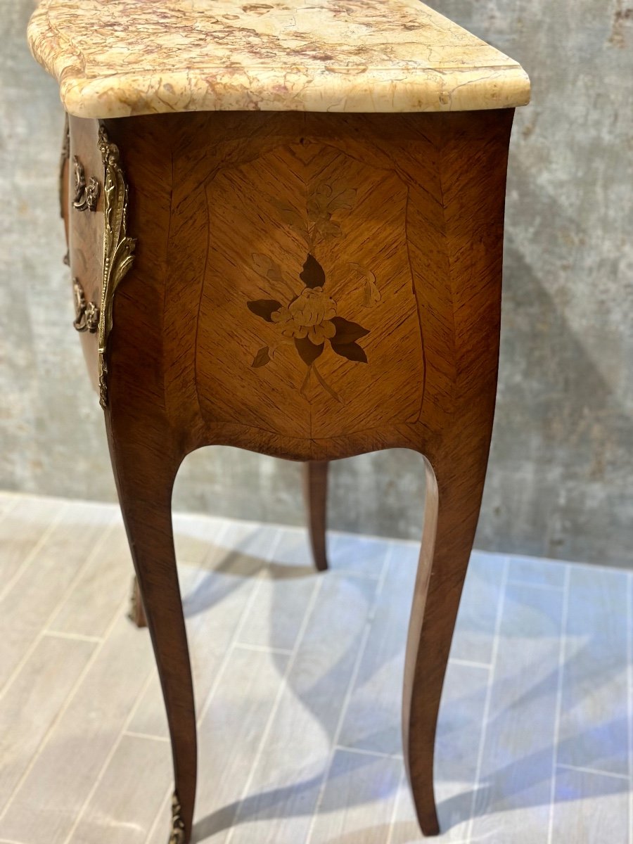 Small Louis XV Style Marquetry Chest Of Drawers Circa 1900. Stamped Mp.-photo-5