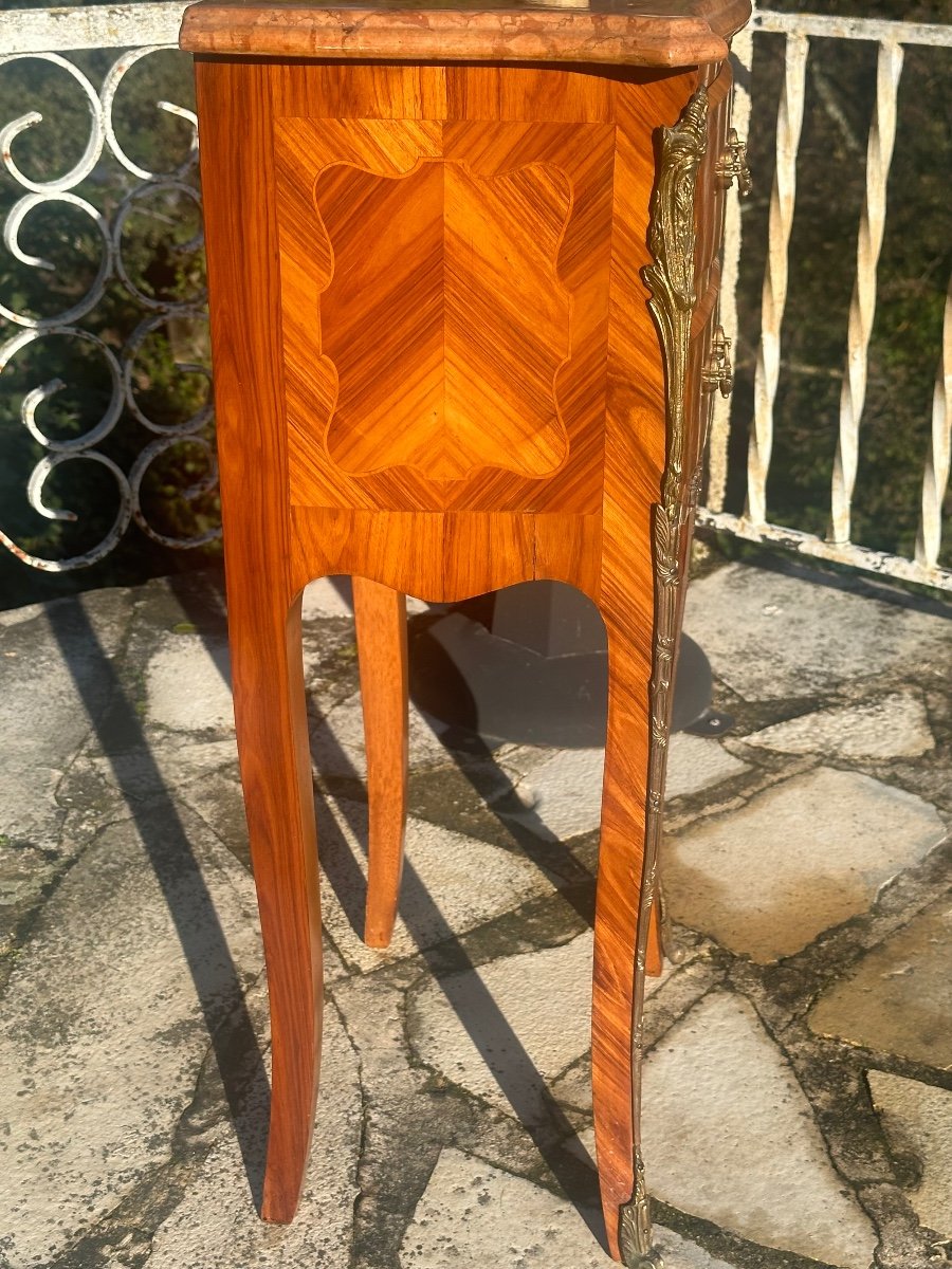 Small Bedside Table In Precious Wood Marquetry, Louis XV Style, 20th Century -photo-1