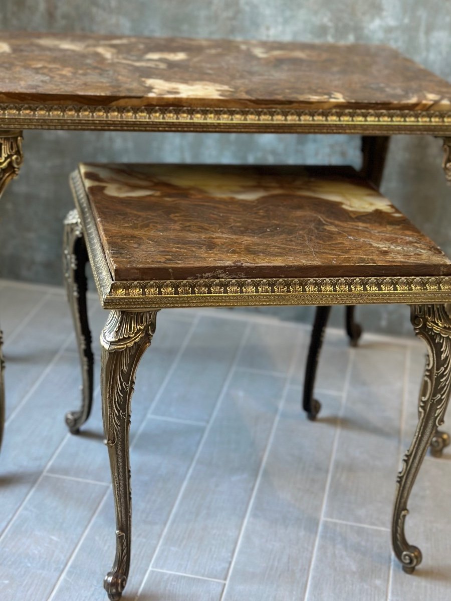 Set Of 2 Nesting Tables In Gilded Brass And Onyx Circa 1950-photo-5