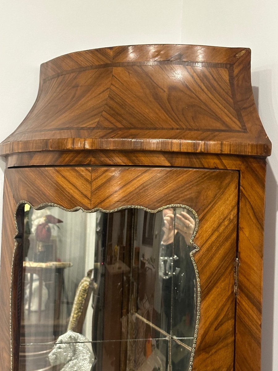 Corner Display Cabinet In Louis XV Style Marquetry, Late 19th Century -photo-2