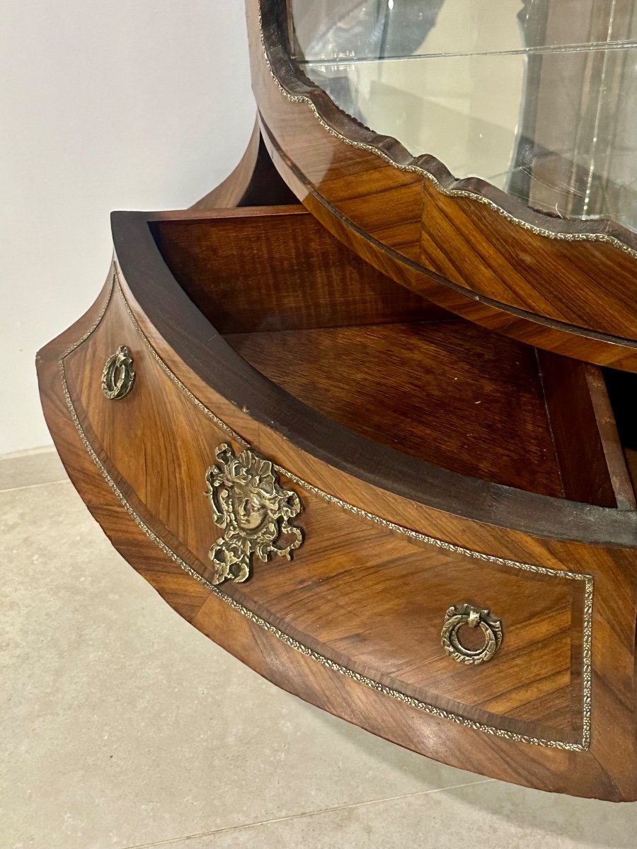 Corner Display Cabinet In Louis XV Style Marquetry, Late 19th Century -photo-4