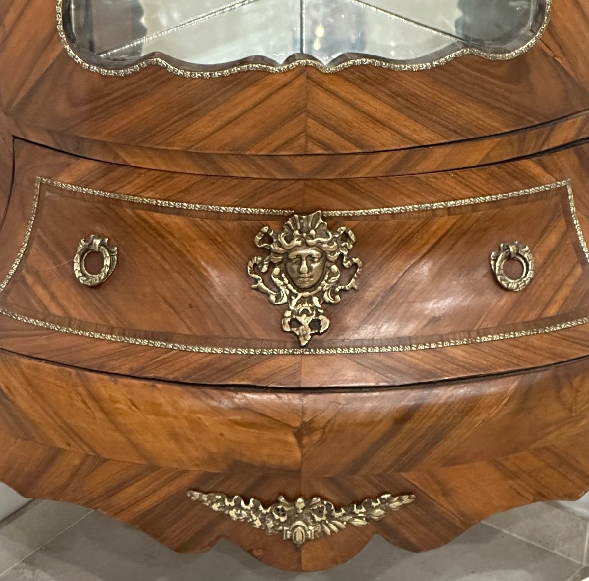 Corner Display Cabinet In Louis XV Style Marquetry, Late 19th Century -photo-2