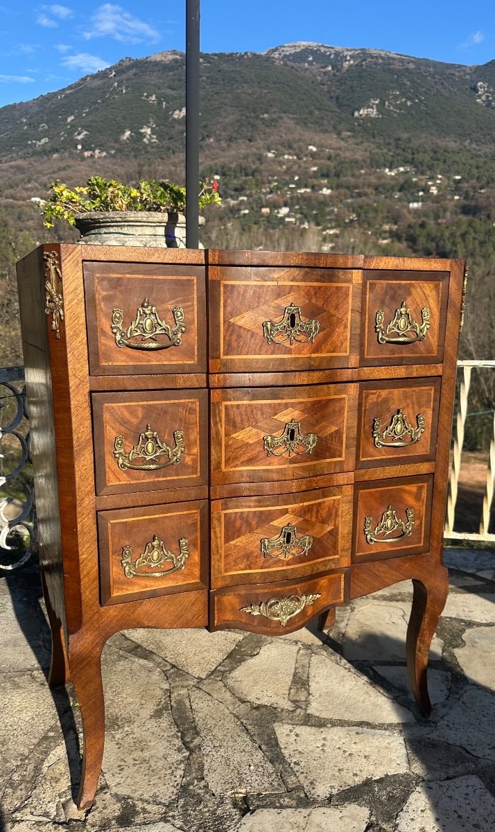 Petite Commode En Marqueterie à Ressaut Central époque XIX Eme Siècle -photo-5