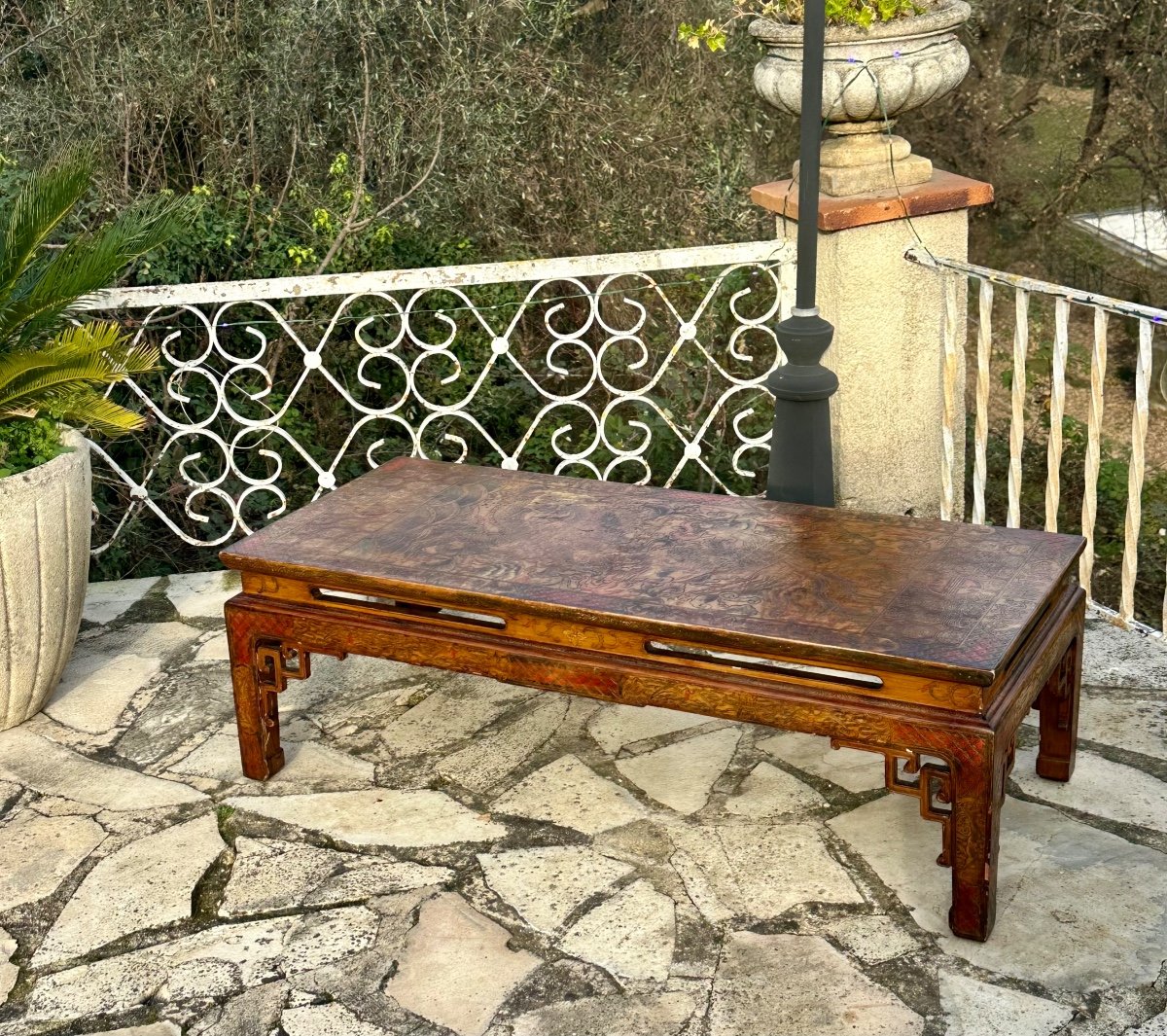 Japanese Style Coffee Table In Carved Lacquered Wood Circa 1900-photo-3