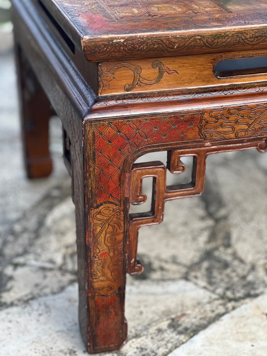 Japanese Style Coffee Table In Carved Lacquered Wood Circa 1900-photo-2