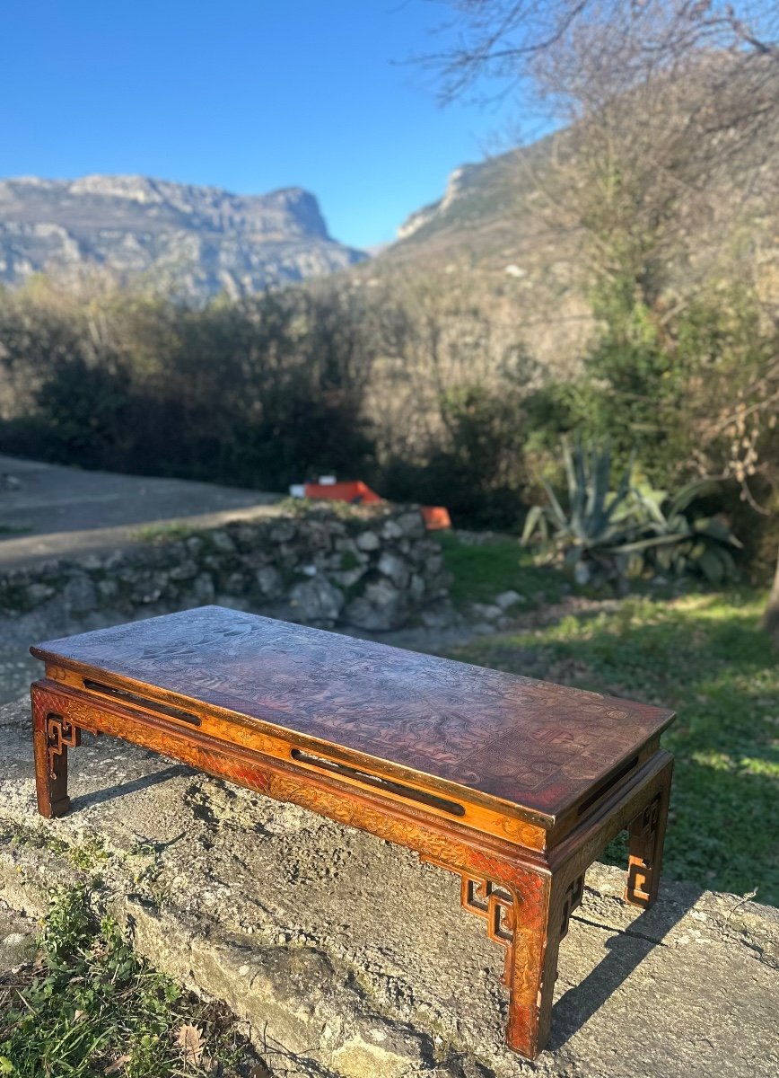 Japanese Style Coffee Table In Carved Lacquered Wood Circa 1900-photo-3