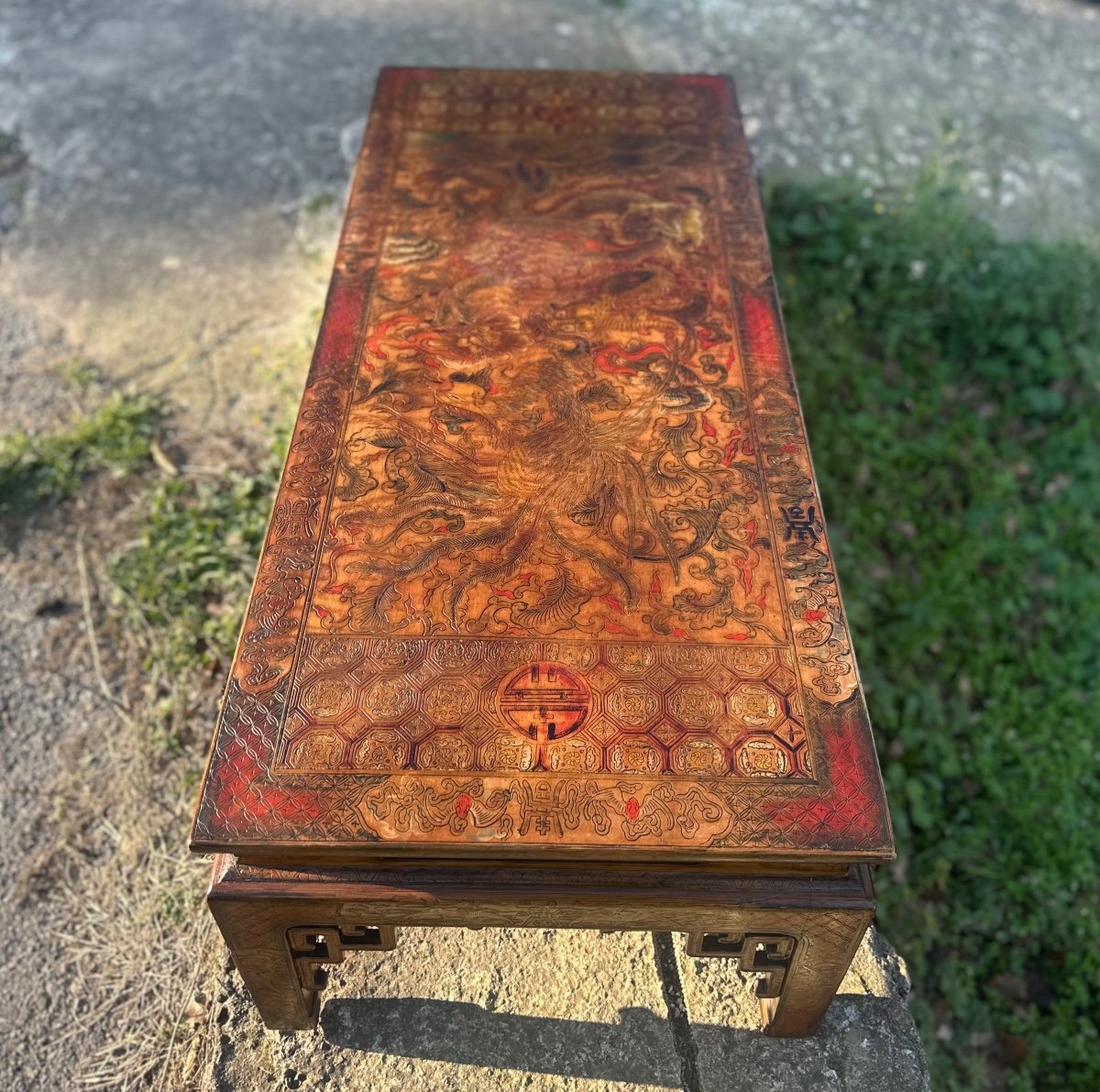 Japanese Style Coffee Table In Carved Lacquered Wood Circa 1900-photo-4